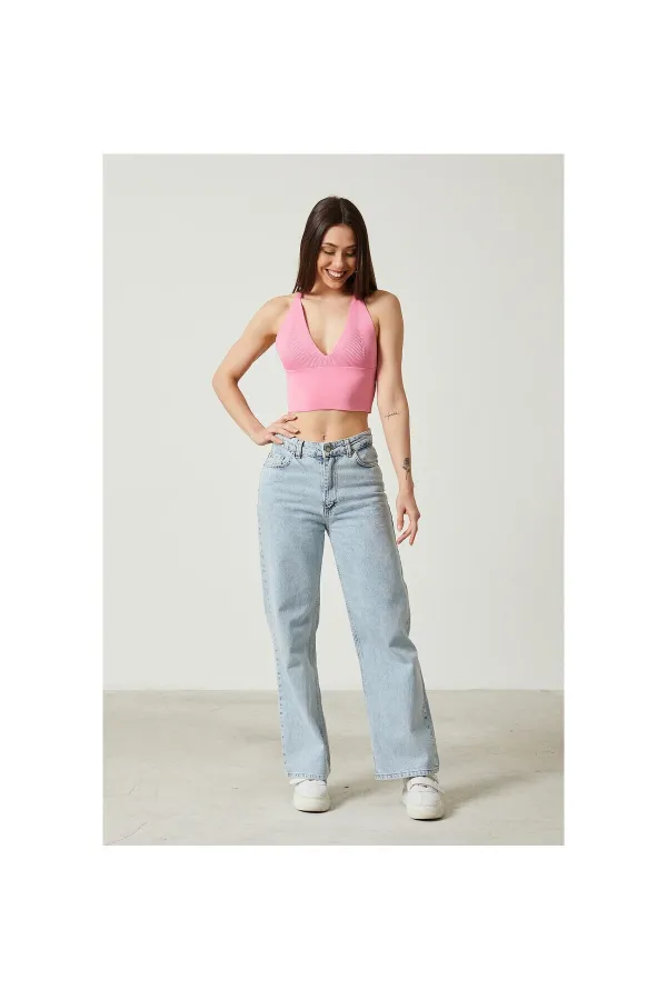 Blouse bustier courte en maille à détail dos pour femme 2D2BW