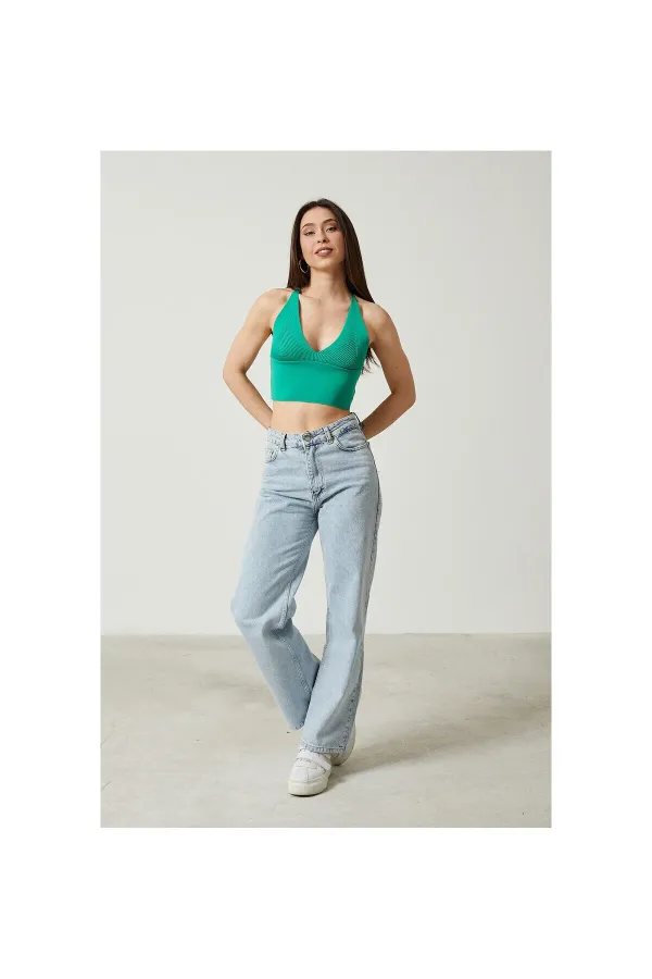 Blouse bustier courte en maille à détail dos pour femme 2D2BW