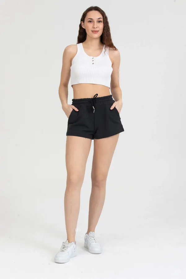 Kadın Beli Lastikli Basic Kısa Cepli Şort