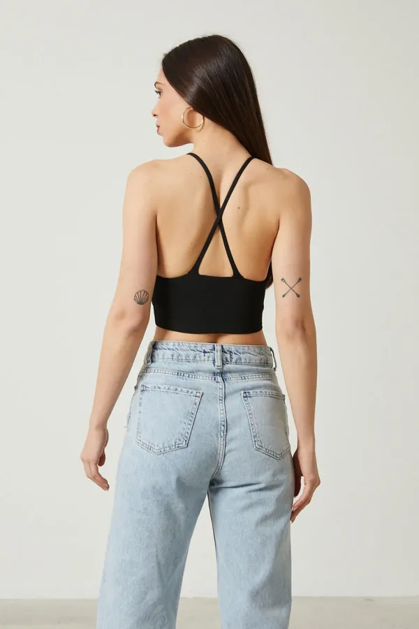 Bustier court en maille pour femme avec détail au dos