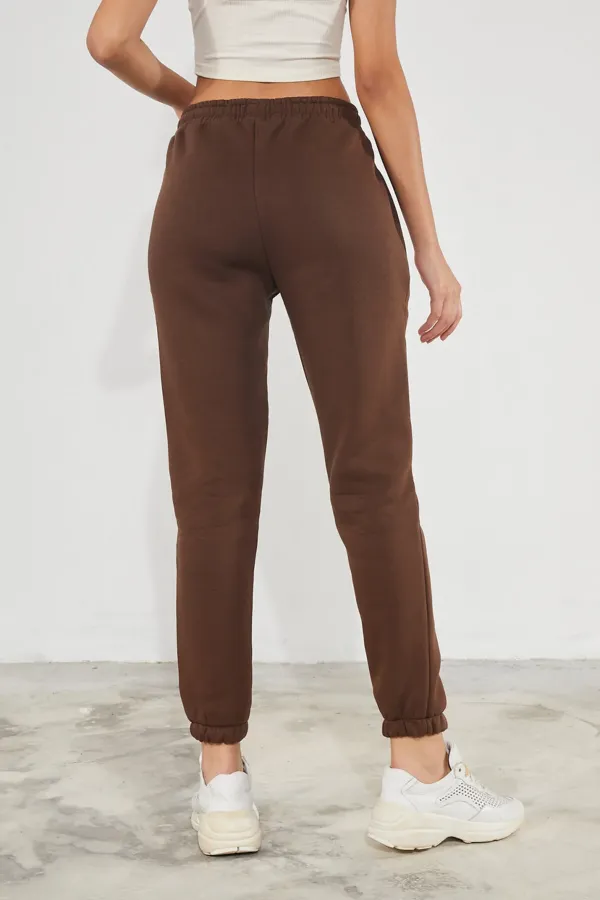 Women's Basic 3-Thread Brushed Fleece Thick Jogger Sweatpants with Elasticated Cuffs