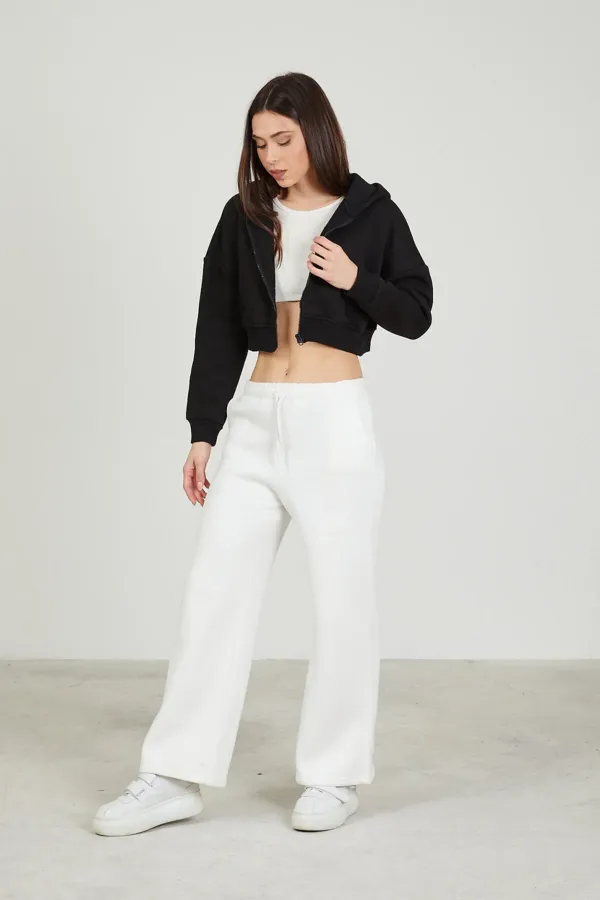 Women's Basic Zip-Up Hooded Crop Sweatshirt with Thick Fleece Lining