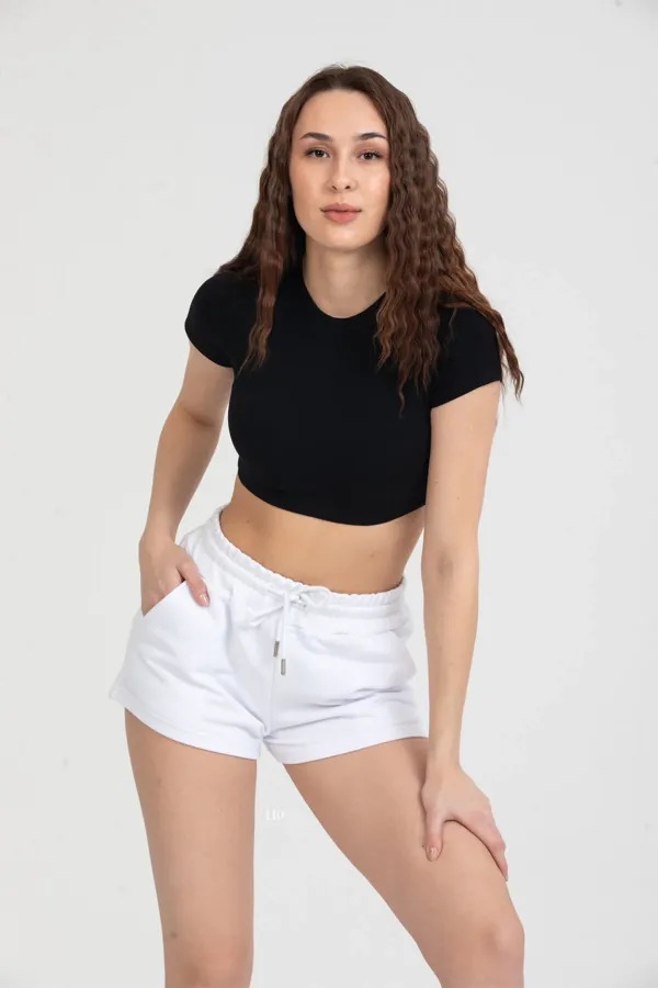 Kadın Beli Lastikli Basic Kısa Cepli Şort