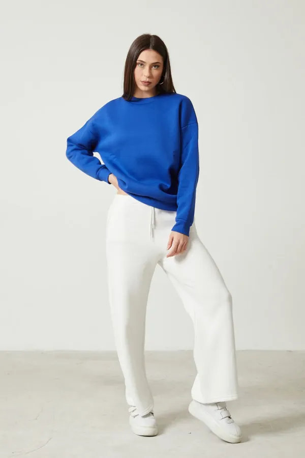 Women's Crew Neck Long Sleeve Basic 3-Thread Brushed Sweatshirt