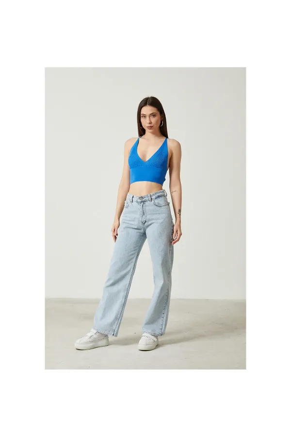 Blouse bustier courte en maille à détail dos pour femme 2D2BW