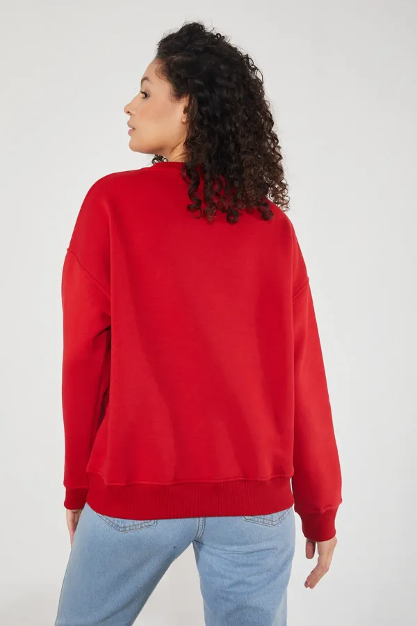 Women's Crew Neck Long Sleeve Basic 3-Thread Brushed Sweatshirt