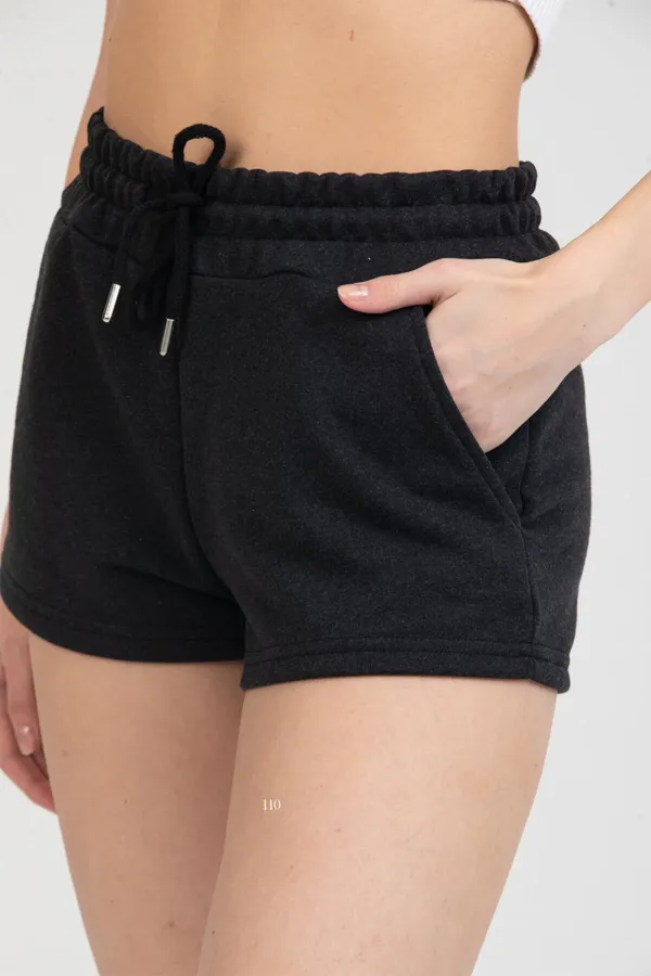 Kadın Beli Lastikli Basic Kısa Cepli Şort