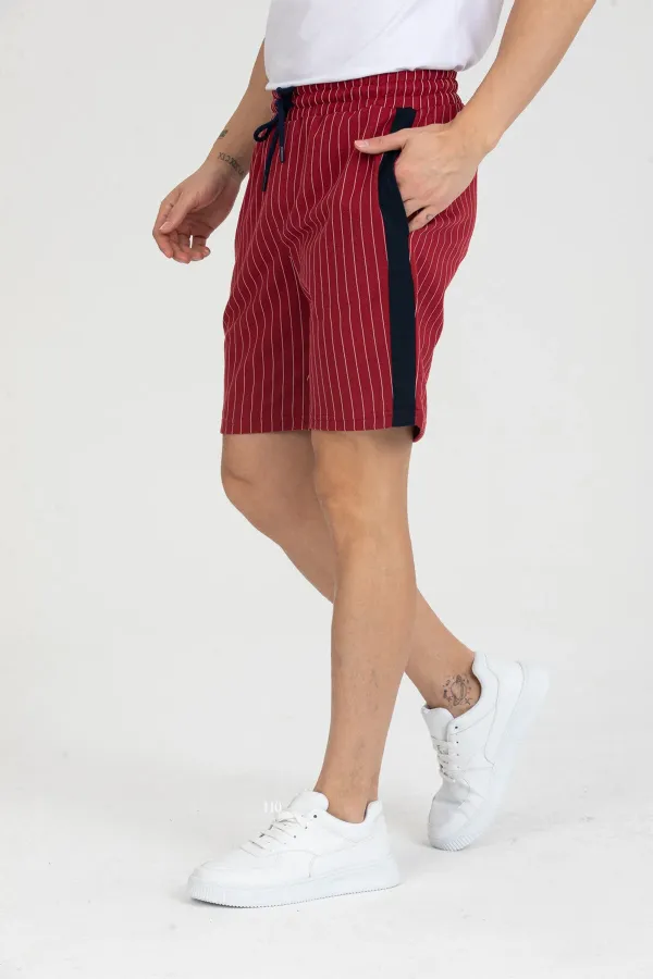 Erkek Basic Şerit Detaylı Çizgili Şort