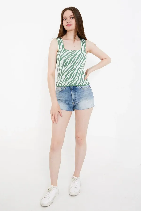 Débardeur court en maille à bretelles épaisses, motif zèbre jacquard pour femme