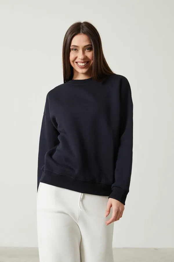 Women's Crew Neck Long Sleeve Basic 3-Thread Brushed Sweatshirt