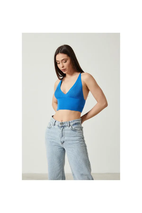 Blouse bustier courte en maille à détail dos pour femme 2D2BW