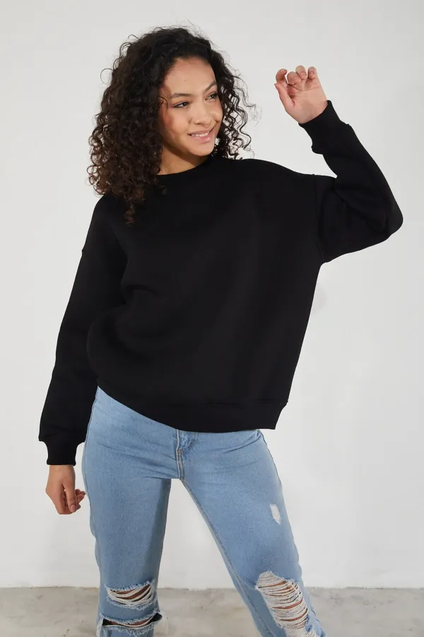 Women's Crew Neck Long Sleeve Basic 3-Thread Brushed Sweatshirt