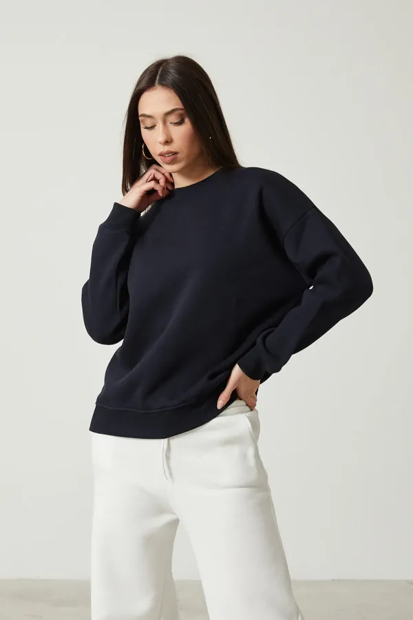 Women's Crew Neck Long Sleeve Basic 3-Thread Brushed Sweatshirt