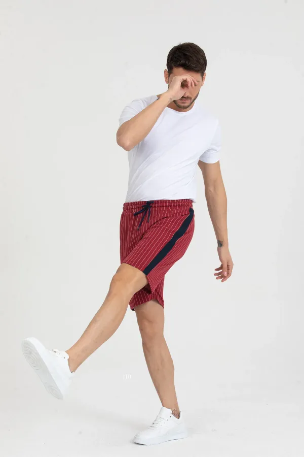 Erkek Basic Şerit Detaylı Çizgili Şort