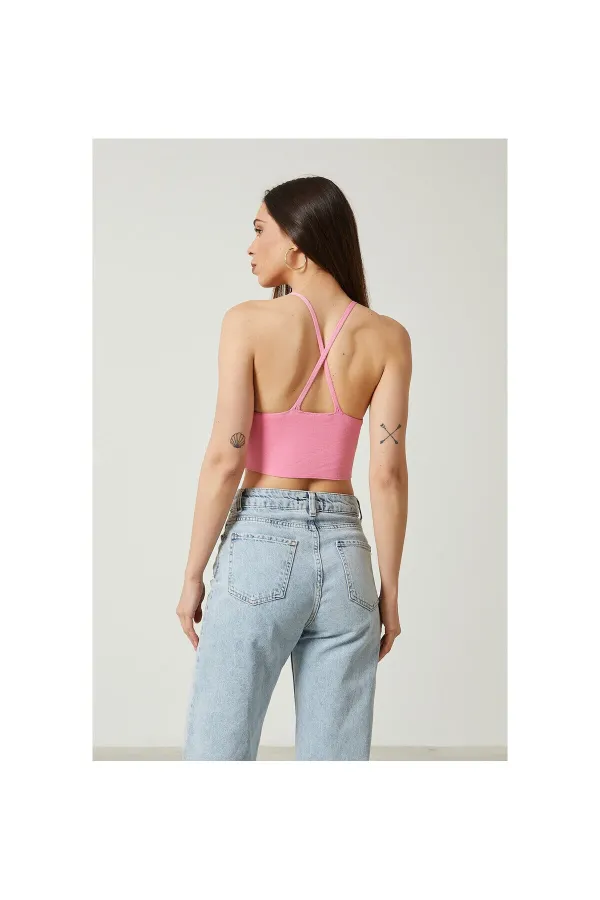 Blouse bustier courte en maille à détail dos pour femme 2D2BW