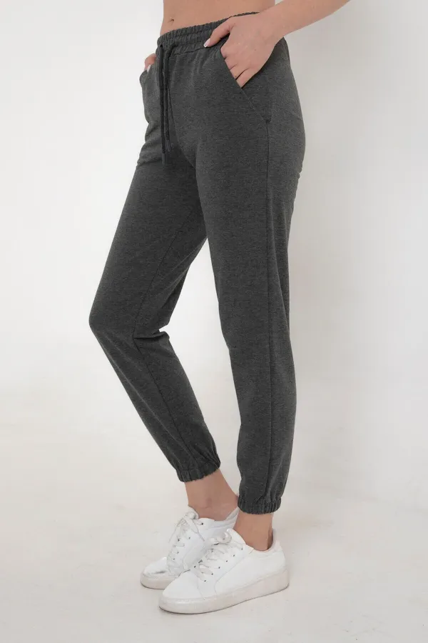 Anthracite Women's Sweatpants with Elastic Waist and Cuffs