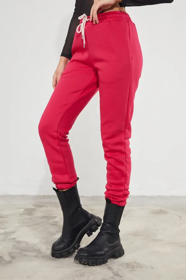 Women's Basic 3-Thread Brushed Fleece Thick Jogger Sweatpants with Elasticated Cuffs