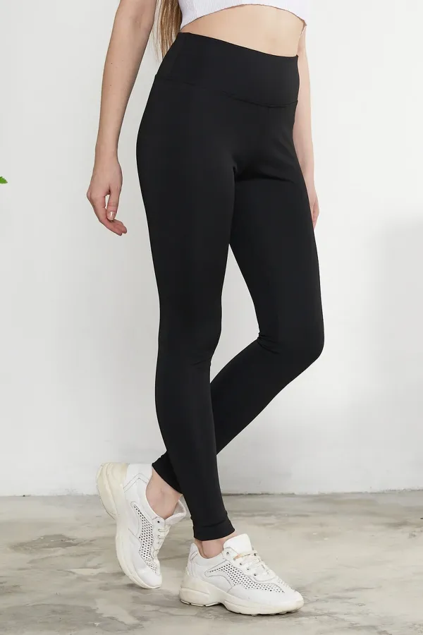 Leggings taille haute en tissu scuba noir pour femme avec ceinture épaisse