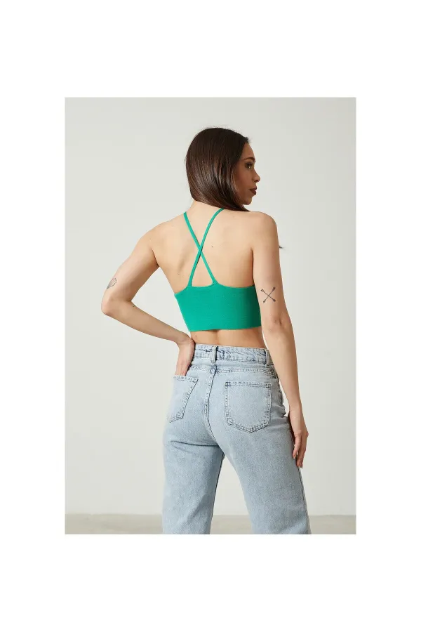 Blouse bustier courte en maille à détail dos pour femme 2D2BW