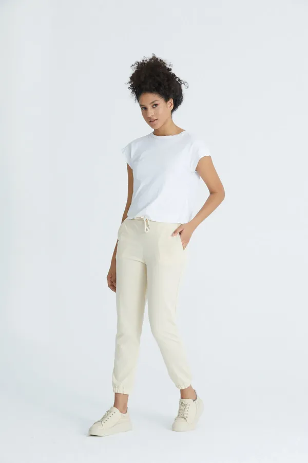 Pantalon de survêtement basique pour femme en lycra 2 fils, coupe classique, avec poignets élastiqués