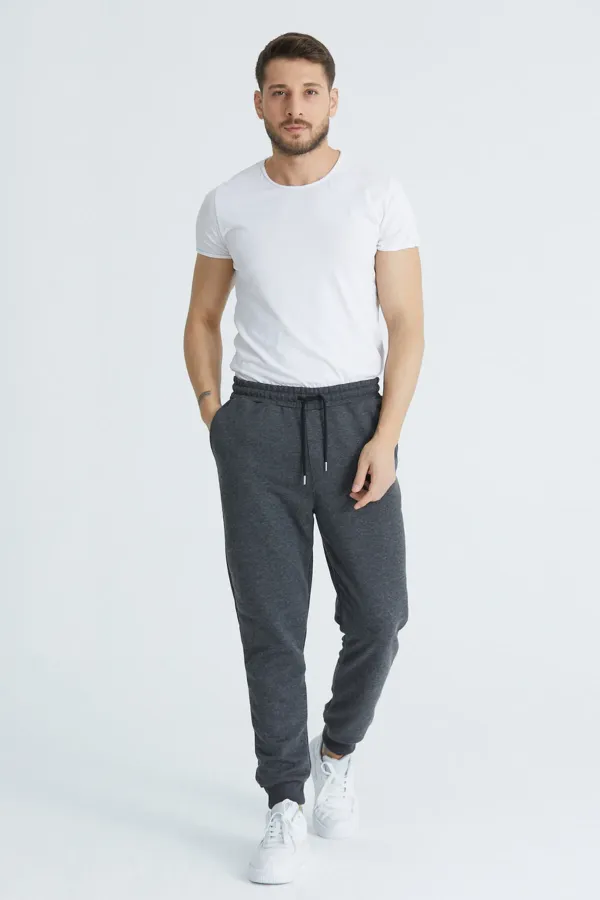 Men's Basic 3-Thread Regular Fit Sweatpants with Ribbed Cuffs