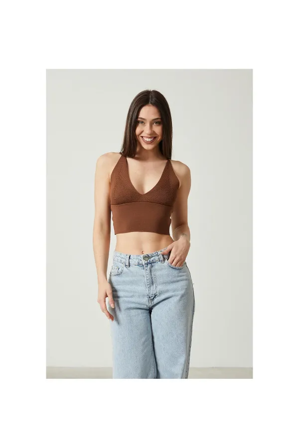 2D2BW Kadın Super Crop Sırt Detaylı Triko Büstiyer Bluz