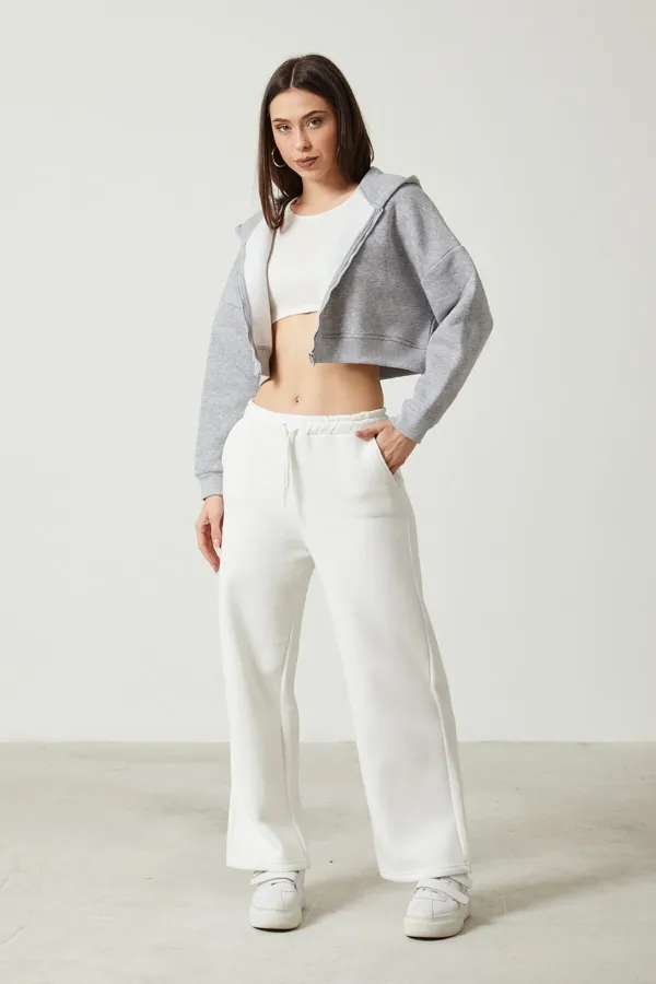 Women's Basic Zip-Up Hooded Crop Sweatshirt with Thick Fleece Lining