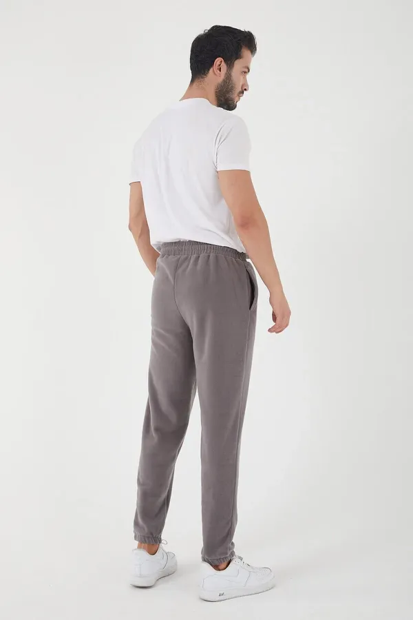 Grey Men's Regular Fit Sweatpants with Embroidered Elastic Cuffs and Pockets, Fleece