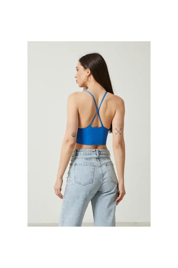 Blouse bustier courte en maille à détail dos pour femme 2D2BW