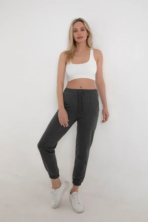 Anthracite Women's Sweatpants with Elastic Waist and Cuffs