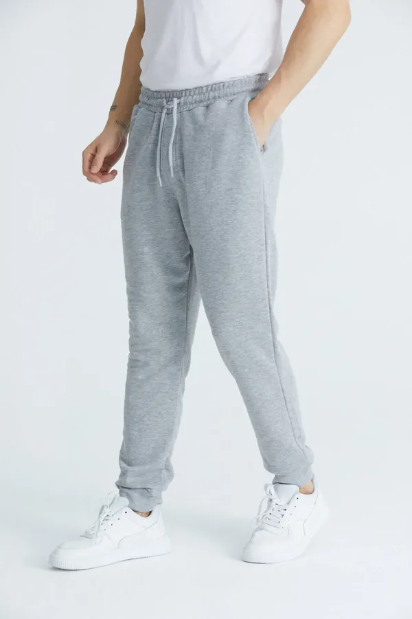 Men's Basic 3-Thread Regular Fit Sweatpants with Ribbed Cuffs