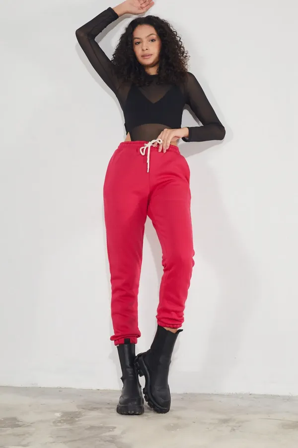 Women's Basic 3-Thread Brushed Fleece Thick Jogger Sweatpants with Elasticated Cuffs