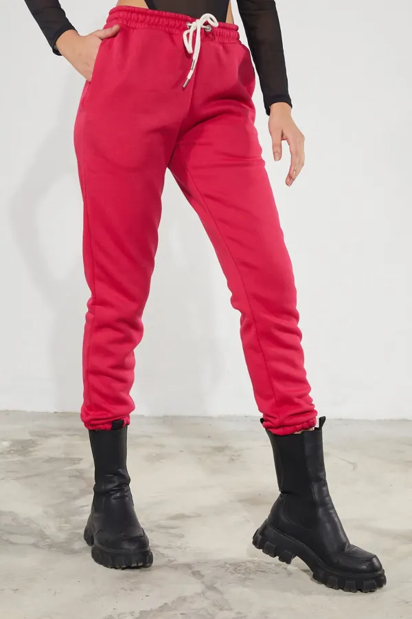 Women's Basic 3-Thread Brushed Fleece Thick Jogger Sweatpants with Elasticated Cuffs