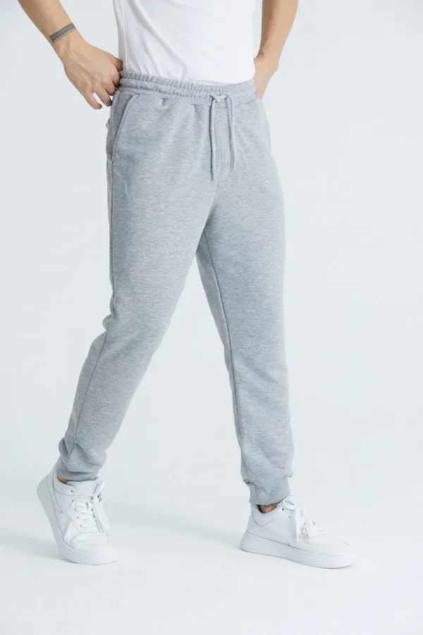 Men's Basic 3-Thread Regular Fit Sweatpants with Ribbed Cuffs