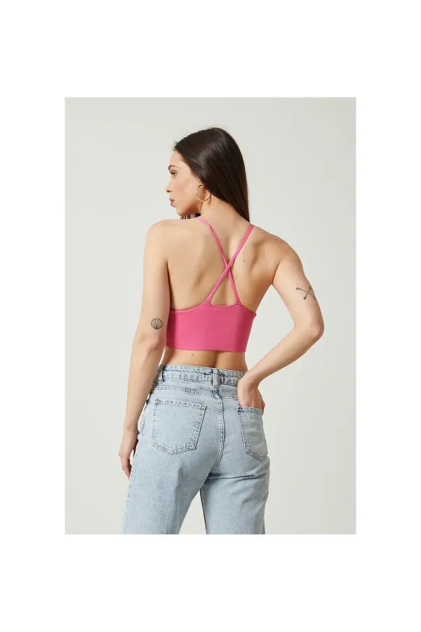 2D2BW Kadın Super Crop Sırt Detaylı Triko Büstiyer Bluz