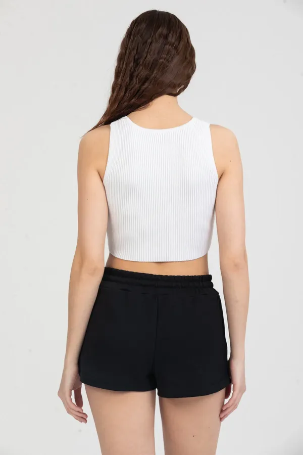 Kadın Beli Lastikli Basic Kısa Cepli Şort