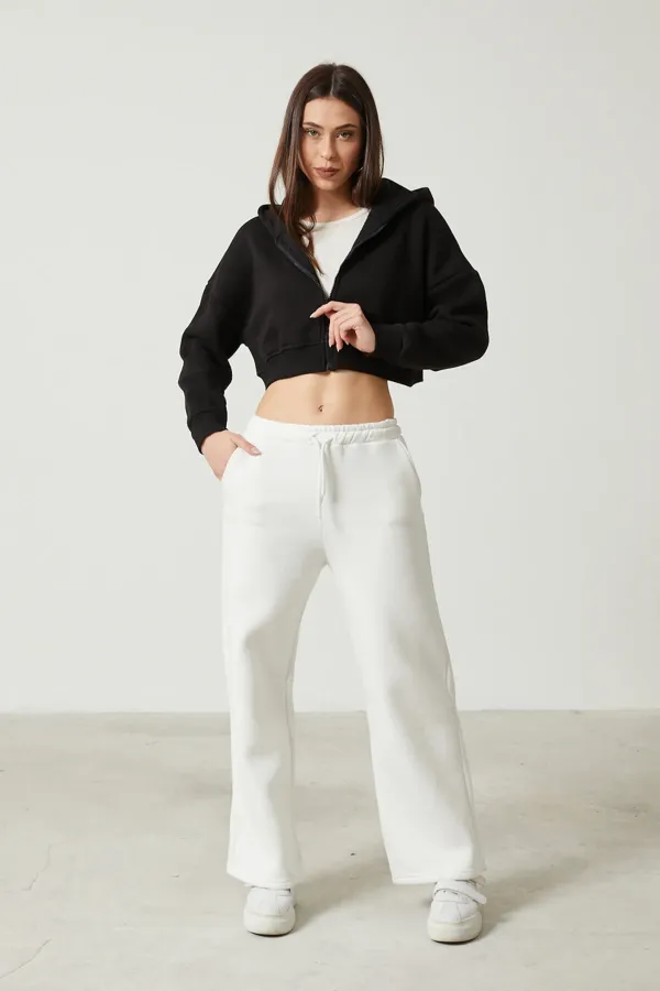 Women's Basic Zip-Up Hooded Crop Sweatshirt with Thick Fleece Lining