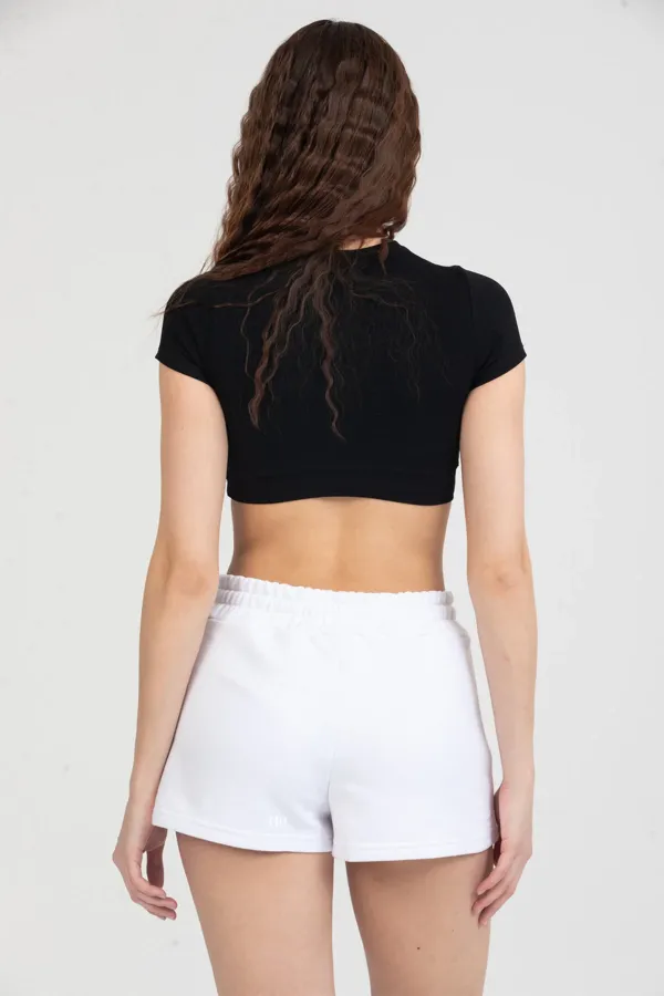 Kadın Beli Lastikli Basic Kısa Cepli Şort