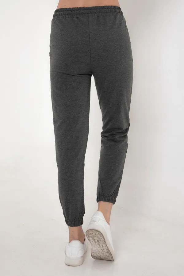 Anthracite Women's Sweatpants with Elastic Waist and Cuffs