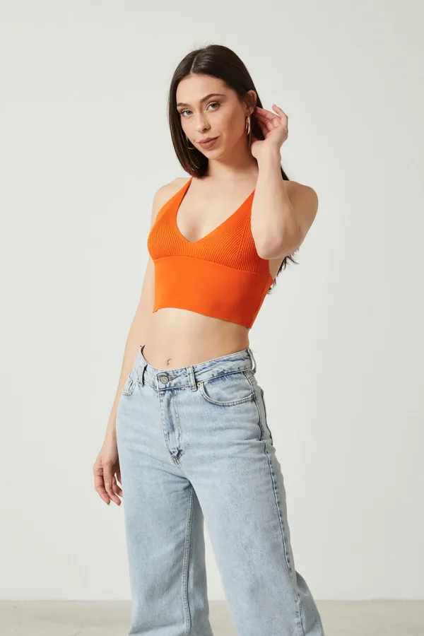 Bustier court en maille pour femme avec détail au dos