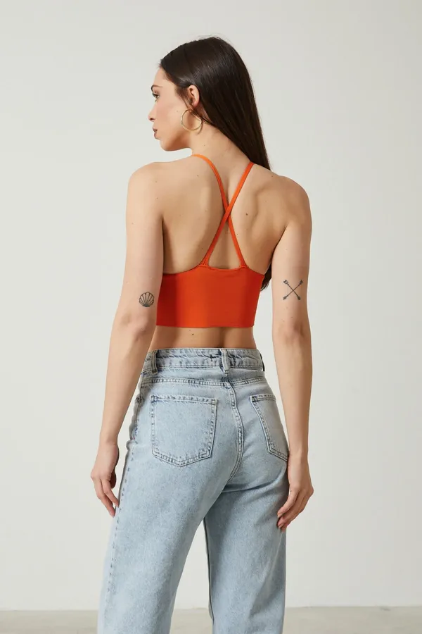 Bustier court en maille pour femme avec détail au dos