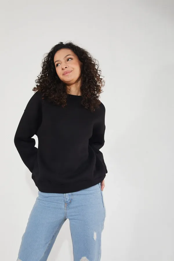 Women's Crew Neck Long Sleeve Basic 3-Thread Brushed Sweatshirt