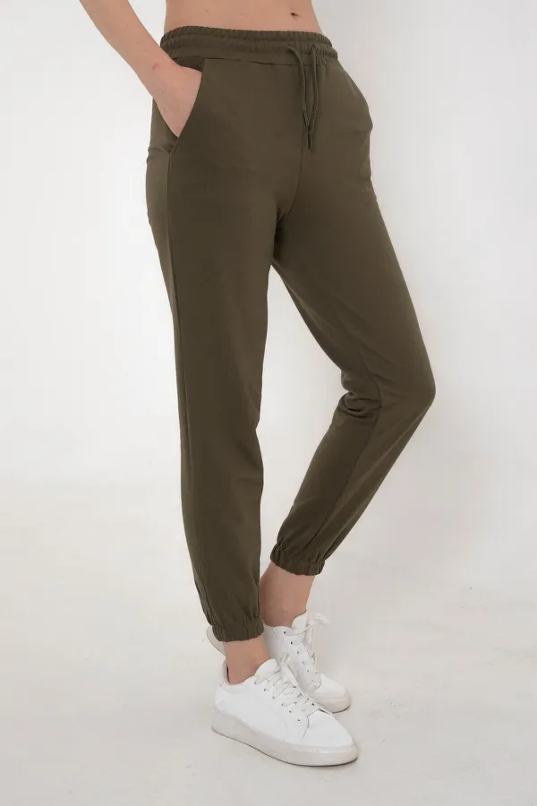 Pantalon de survêtement kaki pour femme avec taille et chevilles élastiques