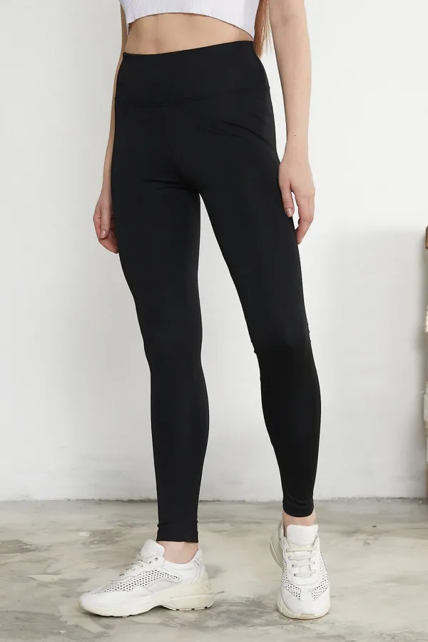 Leggings taille haute en tissu scuba noir pour femme avec ceinture épaisse