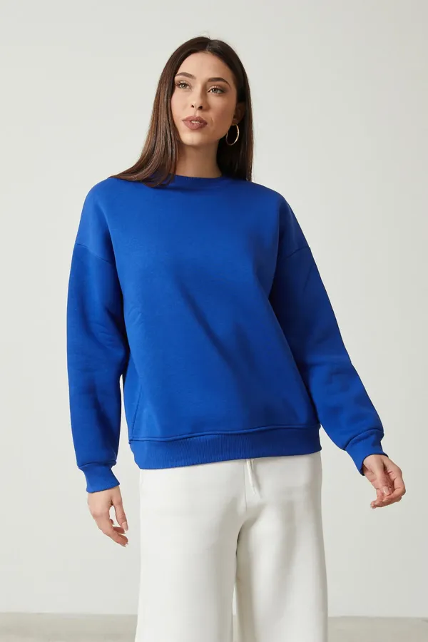 Women's Crew Neck Long Sleeve Basic 3-Thread Brushed Sweatshirt