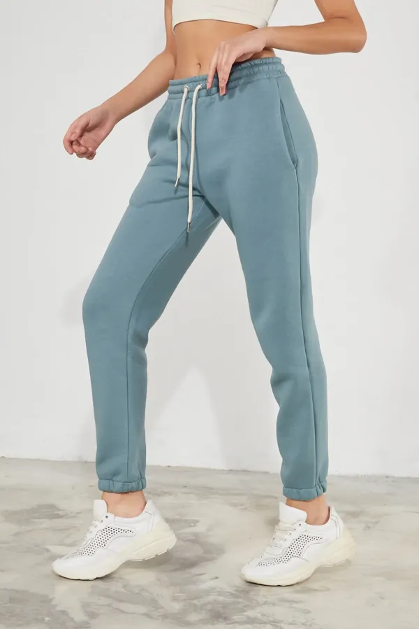 Pantalon de jogging épais en molleton brossé 3 fils pour femme, avec poignets élastiqués