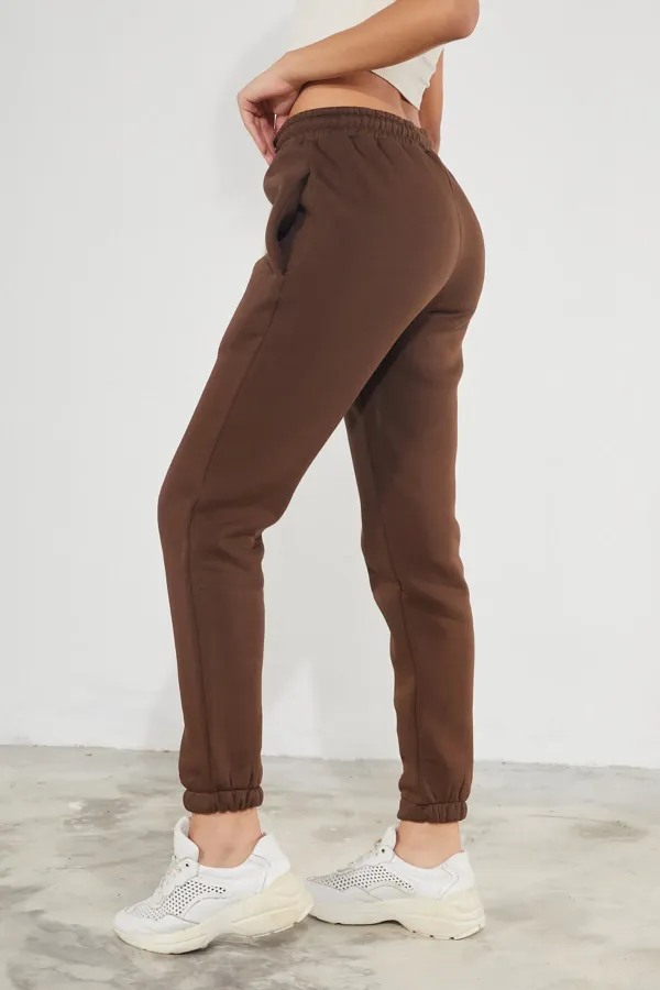 Women's Basic 3-Thread Brushed Fleece Thick Jogger Sweatpants with Elasticated Cuffs