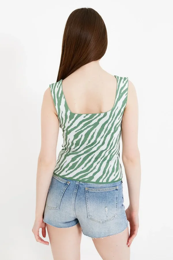 Débardeur court en maille à bretelles épaisses, motif zèbre jacquard pour femme
