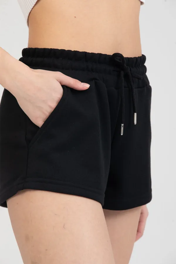 Kadın Beli Lastikli Basic Kısa Cepli Şort