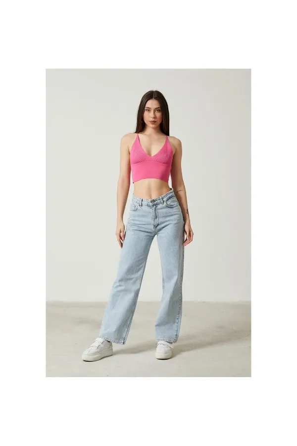 2D2BW Kadın Super Crop Sırt Detaylı Triko Büstiyer Bluz